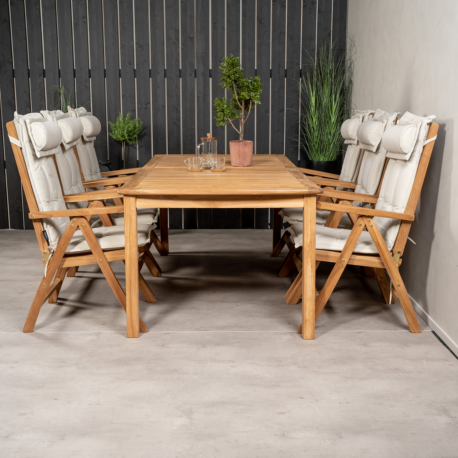 Matgrupp Venture Home Kenya 220x100 Teak med 6 Kenya Positionsfåtöljer