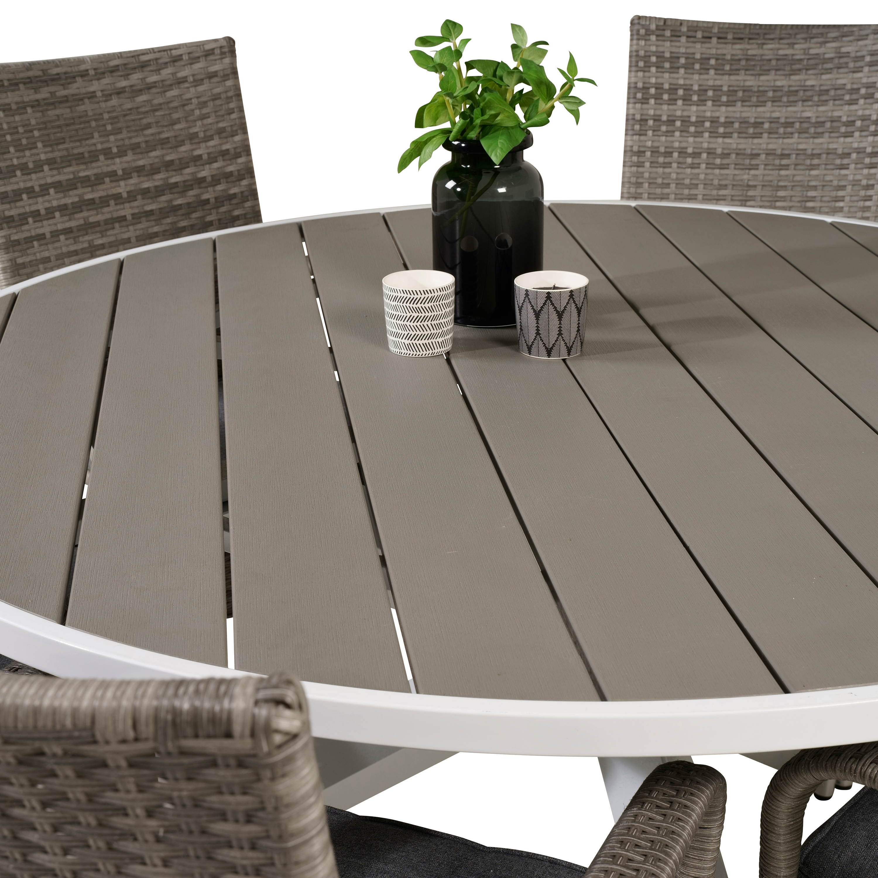 Parma Bord140-Vit Alu/Grå Aintwood+Anna stol(stackable)-Grå6 Grå