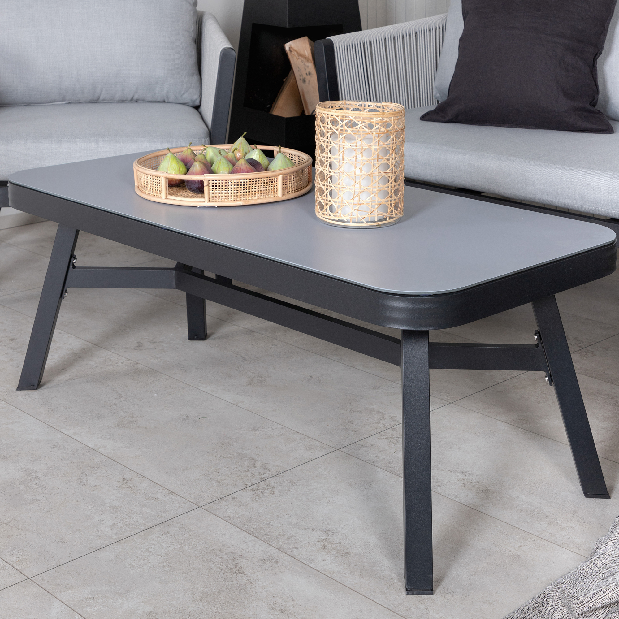 Virya Lounge set (3+2+1) BLACK alu / Grey rope / grey cushio Svart/Grå