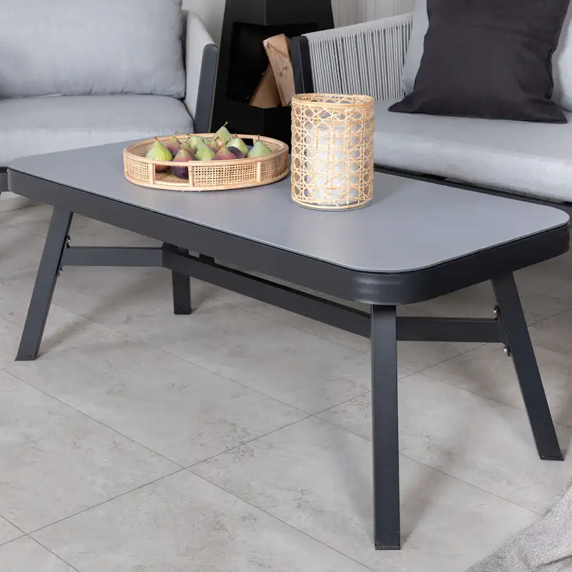 Virya Lounge set (3+2+1) BLACK alu / Grey rope / grey cushio Svart/Grå