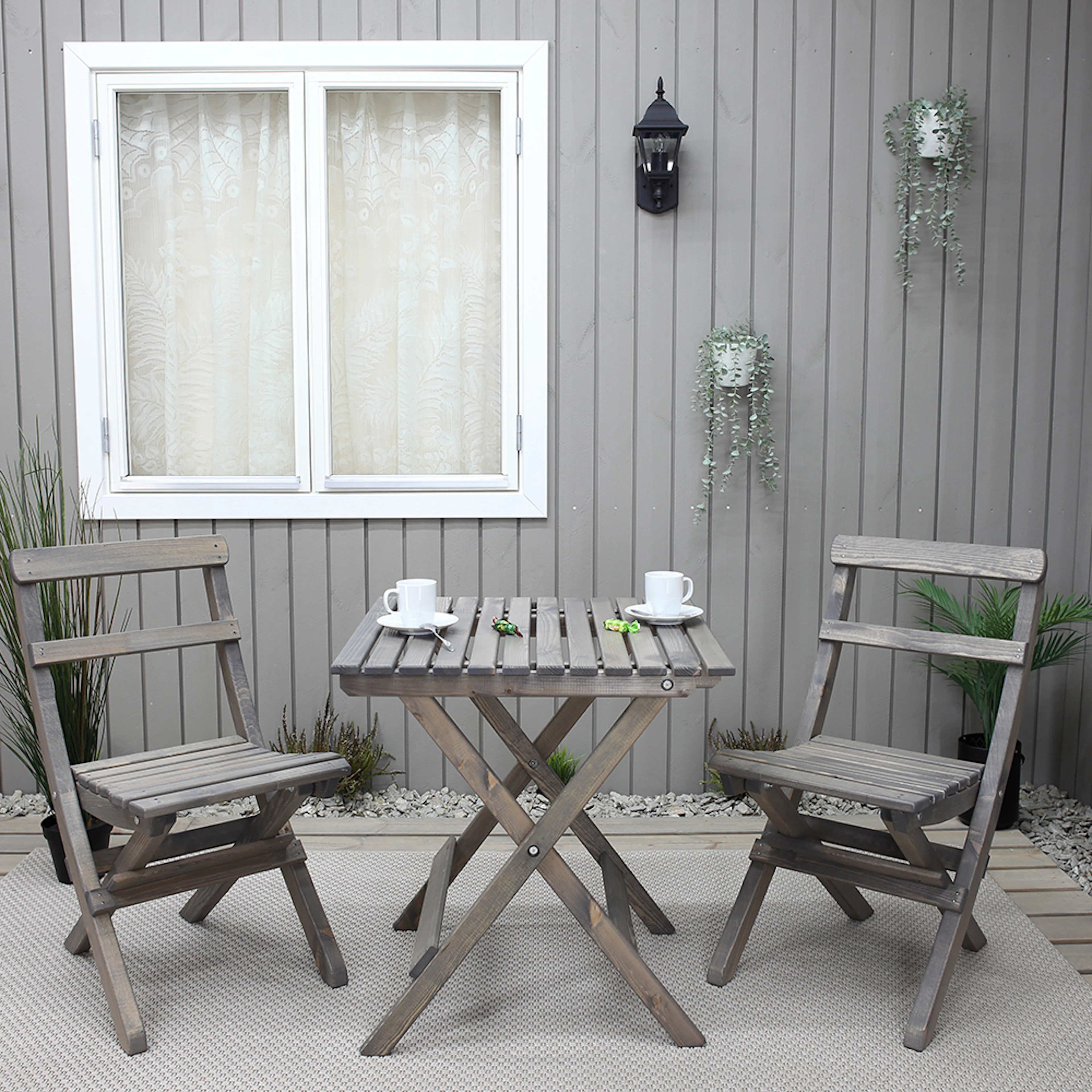 WILMA table + 2 KNOHULT chairs set, grey Grå