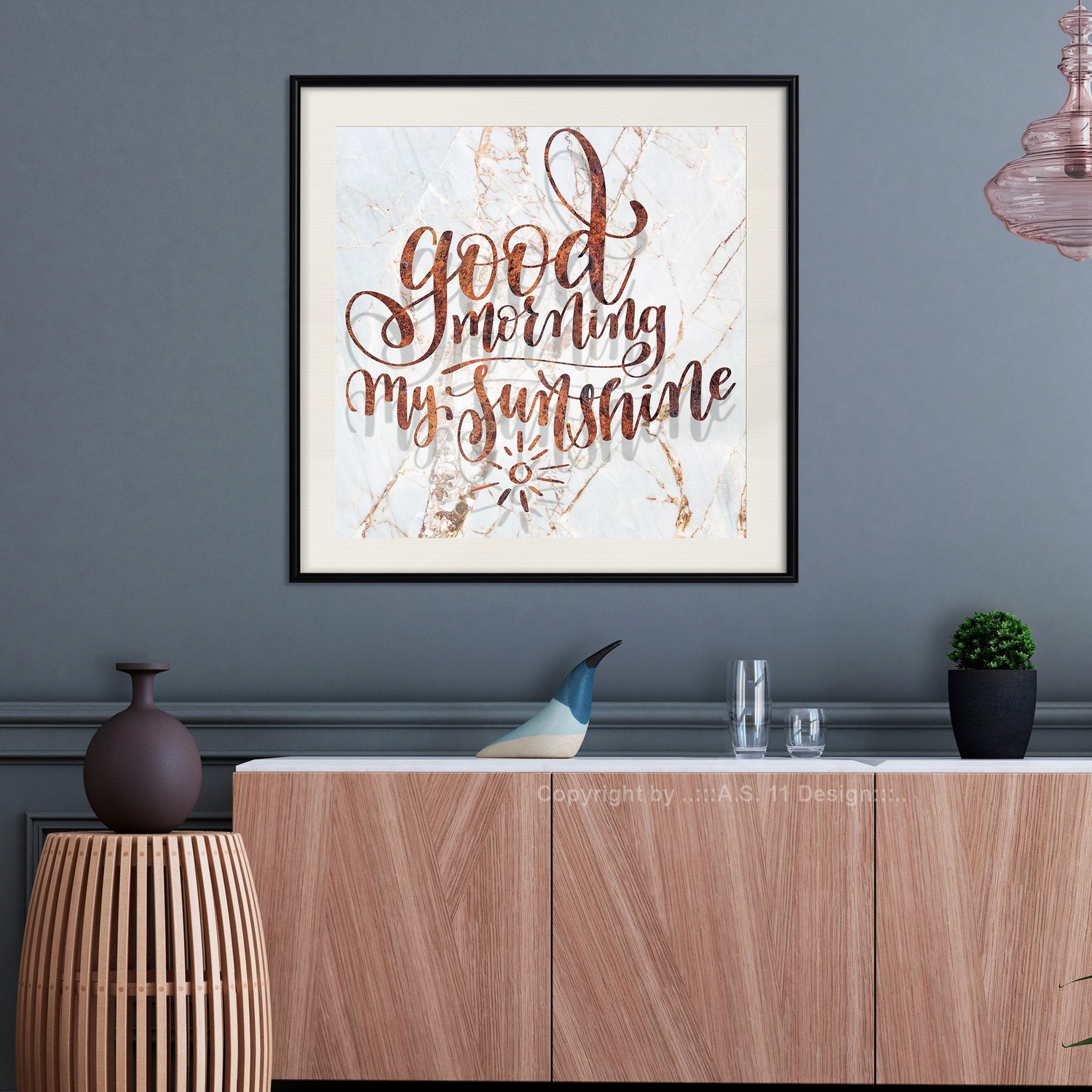 Affisch - Good Morning My Sunshine (Square) [Poster] 20x20 Svart ram med passepartout, 20x20 cm