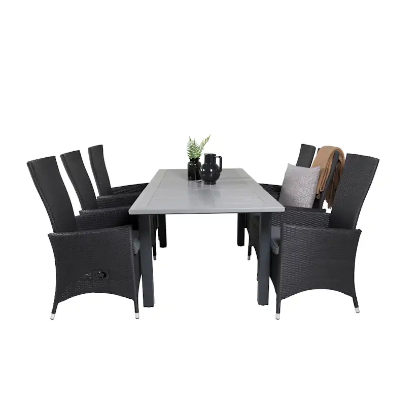 Albany Dining Table 160/240*100 - Svart Alu / Grey Aintwood+ Svart/Grå