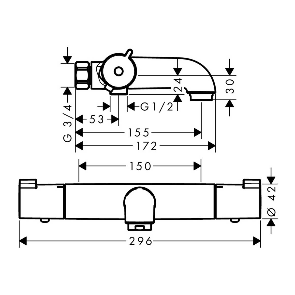 Badkarsblandare Hansgrohe Ecostat 1001 CL 150 cc 150 cc