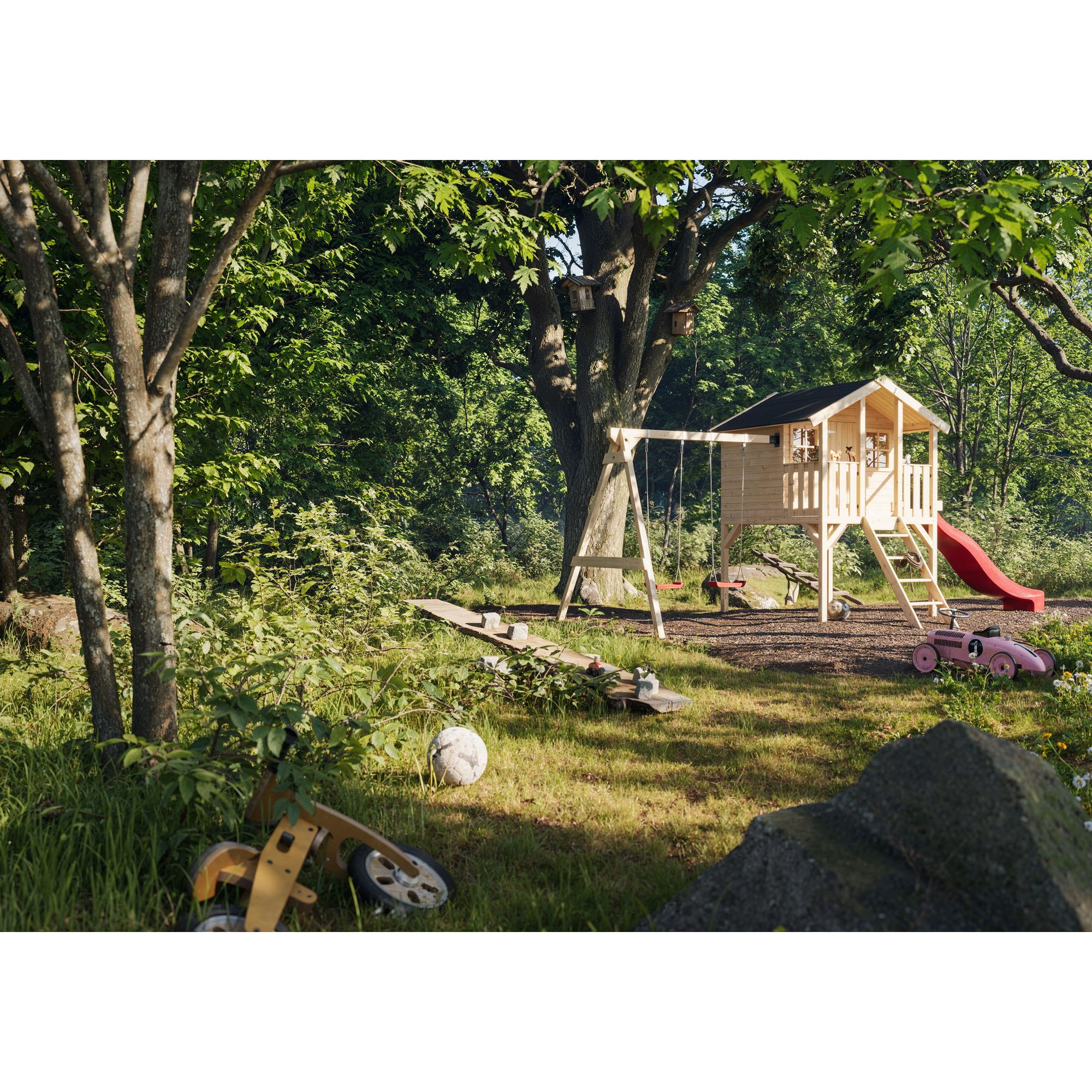Lekstuga Palmako Toby 2,2 m² Upphöjd Stuga med Gungställning & Altan