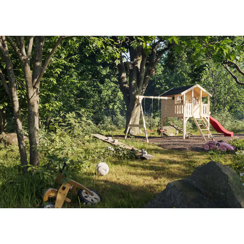 Lekstuga Palmako Toby 2,2 m² Upphöjd Stuga med Gungställning & Altan