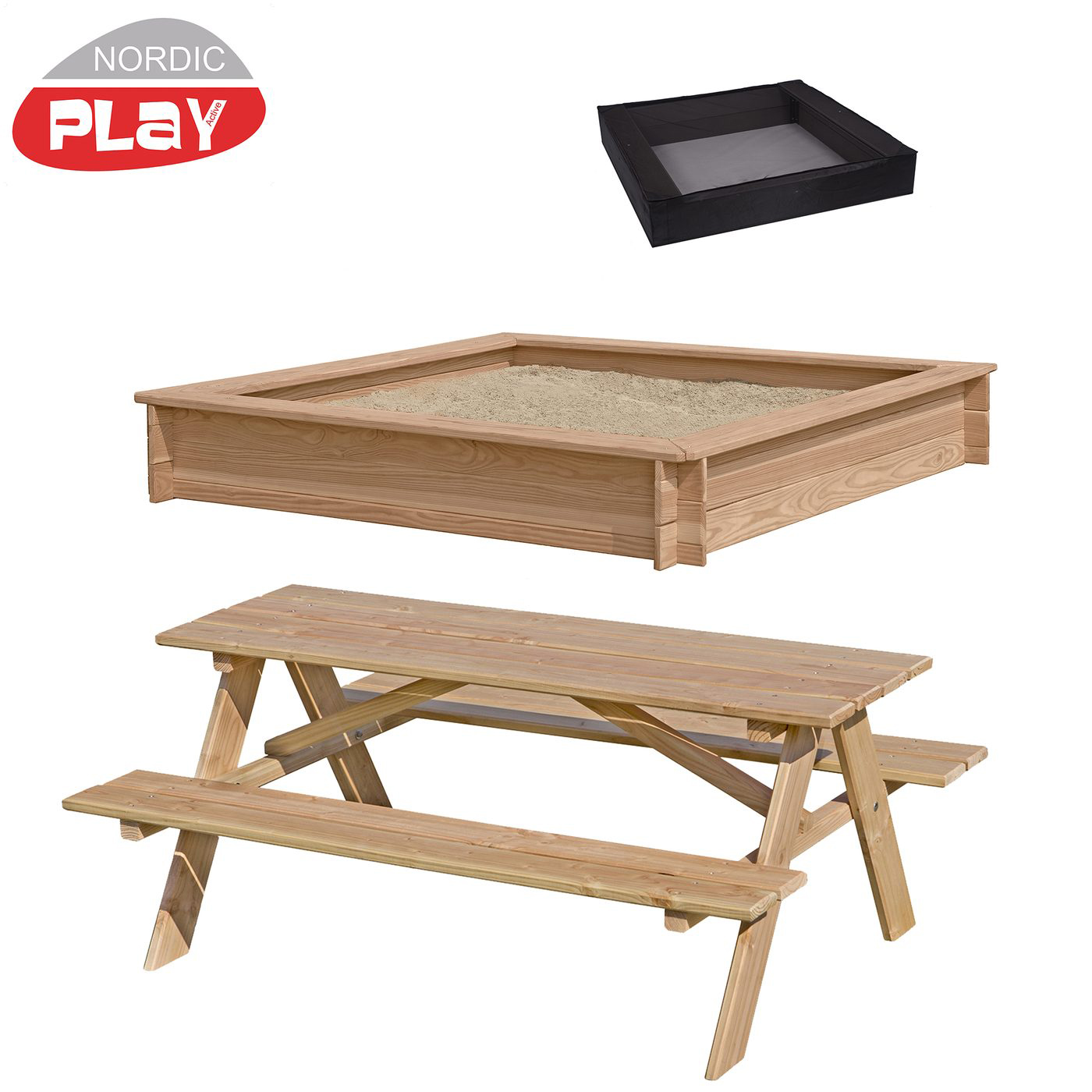 Sandlåda Nordic Play 150 X 150 cm Inkl Nät och Picknickbord