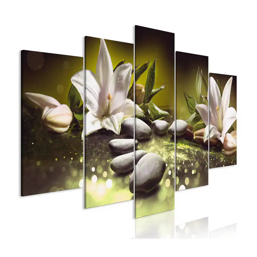 Tavla Arkiio Lilies And Stones Wide Green 5 delar