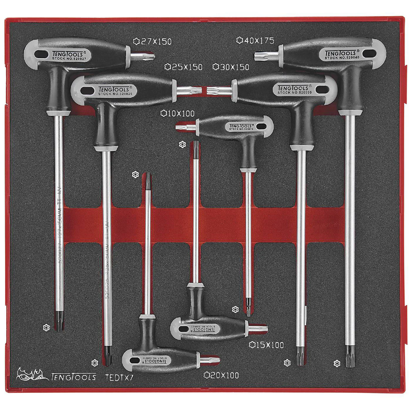 TX/TPX nyckelsats 7 delars med T-handtag Teng Tools TEDTX7