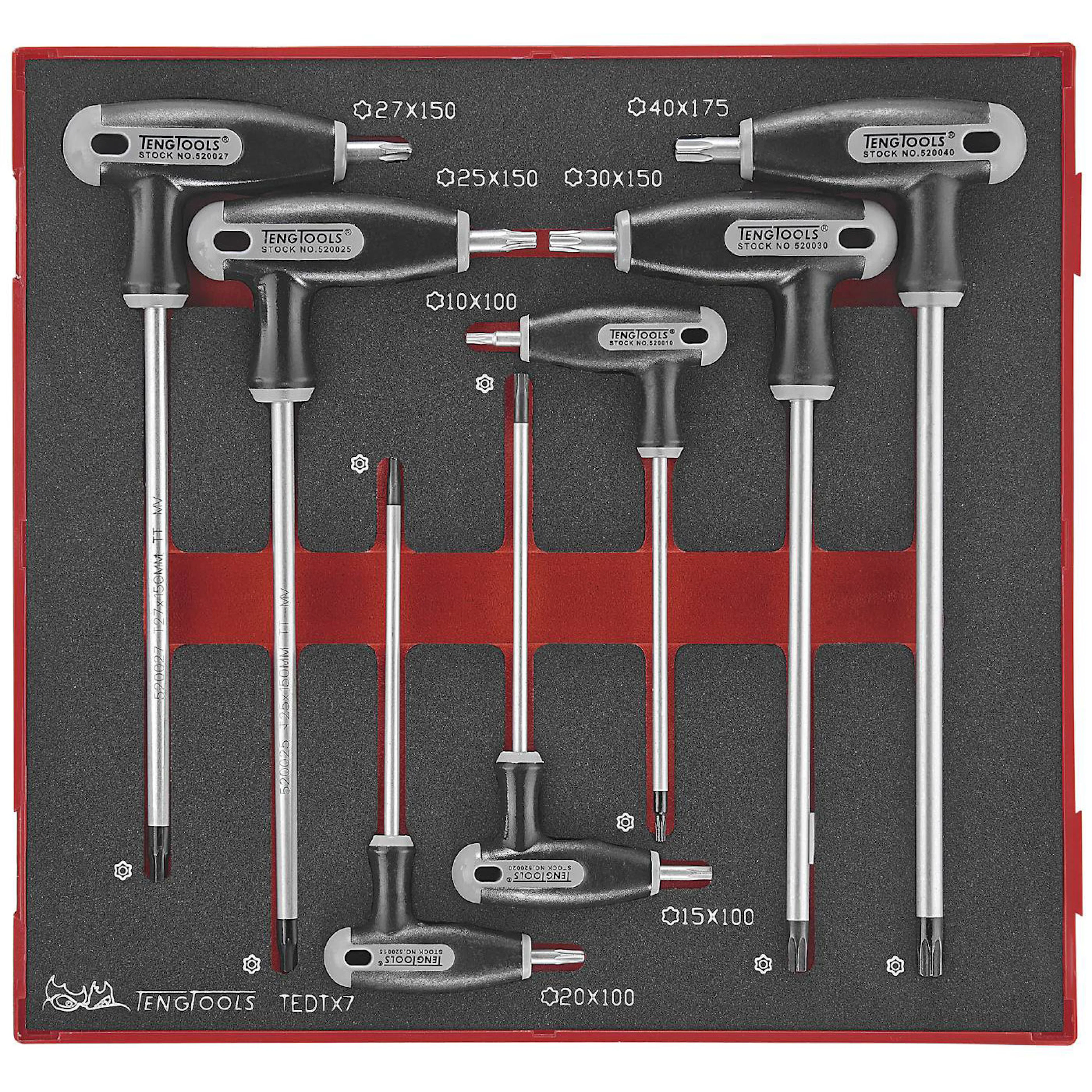 TX/TPX nyckelsats 7 delars med T-handtag Teng Tools TEDTX7