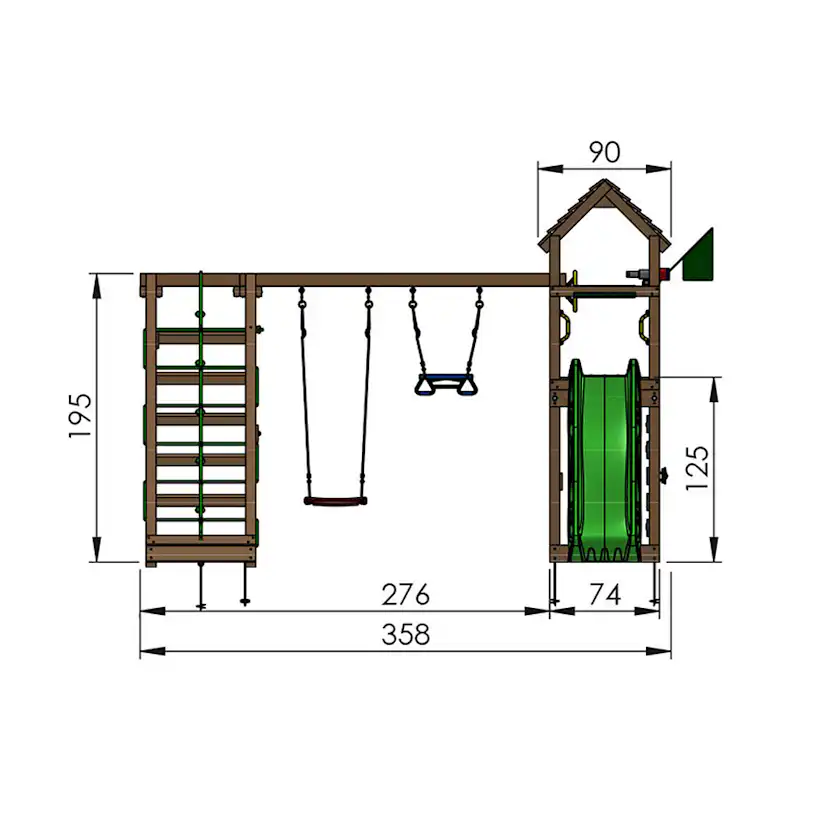 Jungle Gym Cocoon med klätterställning, 2 gungor och blå rut Blå