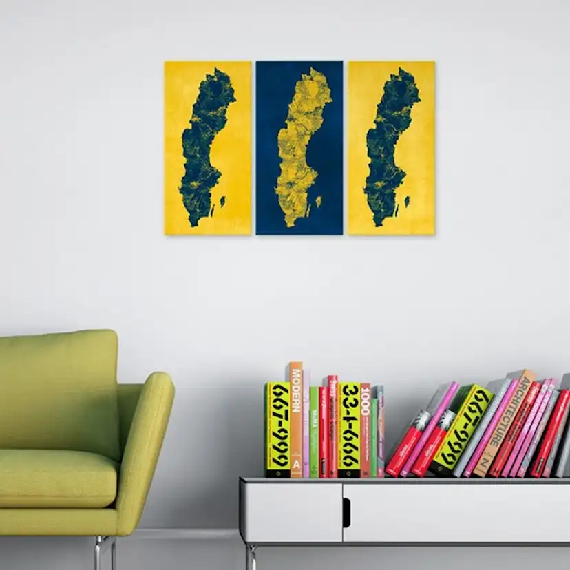 Tavla Arkiio Målad Karta Över Sverige Triptyk