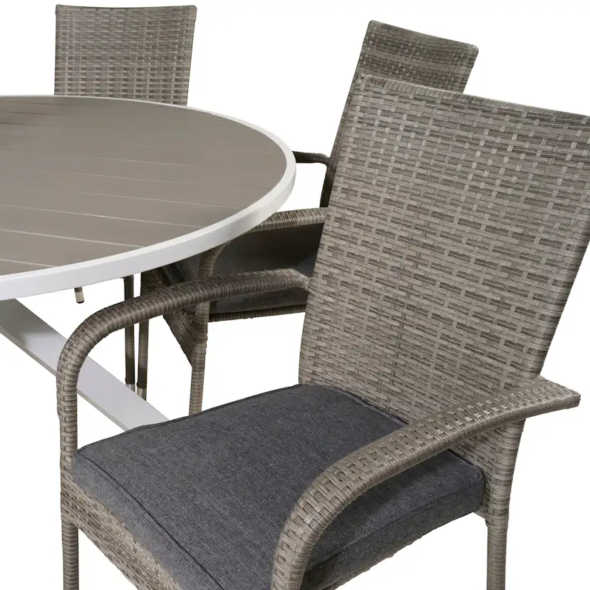 Parma Bord140-Vit Alu/Grå Aintwood+Anna stol(stackable)-Grå6 Grå