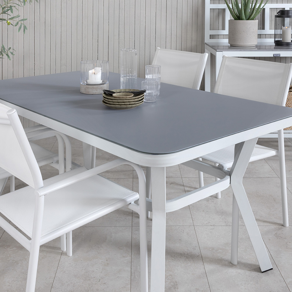 Matgrupp Venture Home Vyn Vit med 4 Samba Stapelbara Matstolar