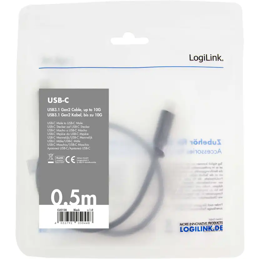 USB-C-kabel LogiLink USB 3.2 Gen2 4K/60Hz 100W 0,5 m