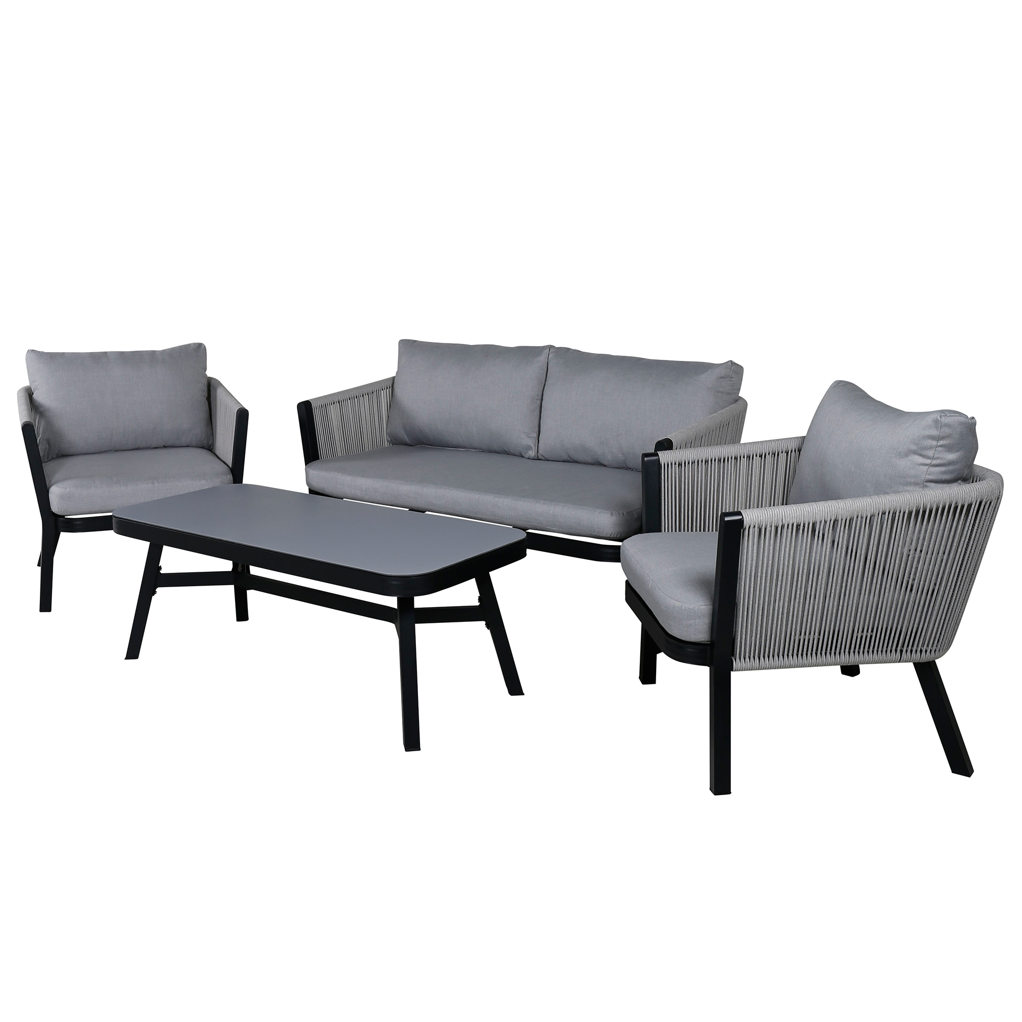 Virya Lounge set (3+2+1) BLACK alu / Grey rope / grey cushio Svart/Grå