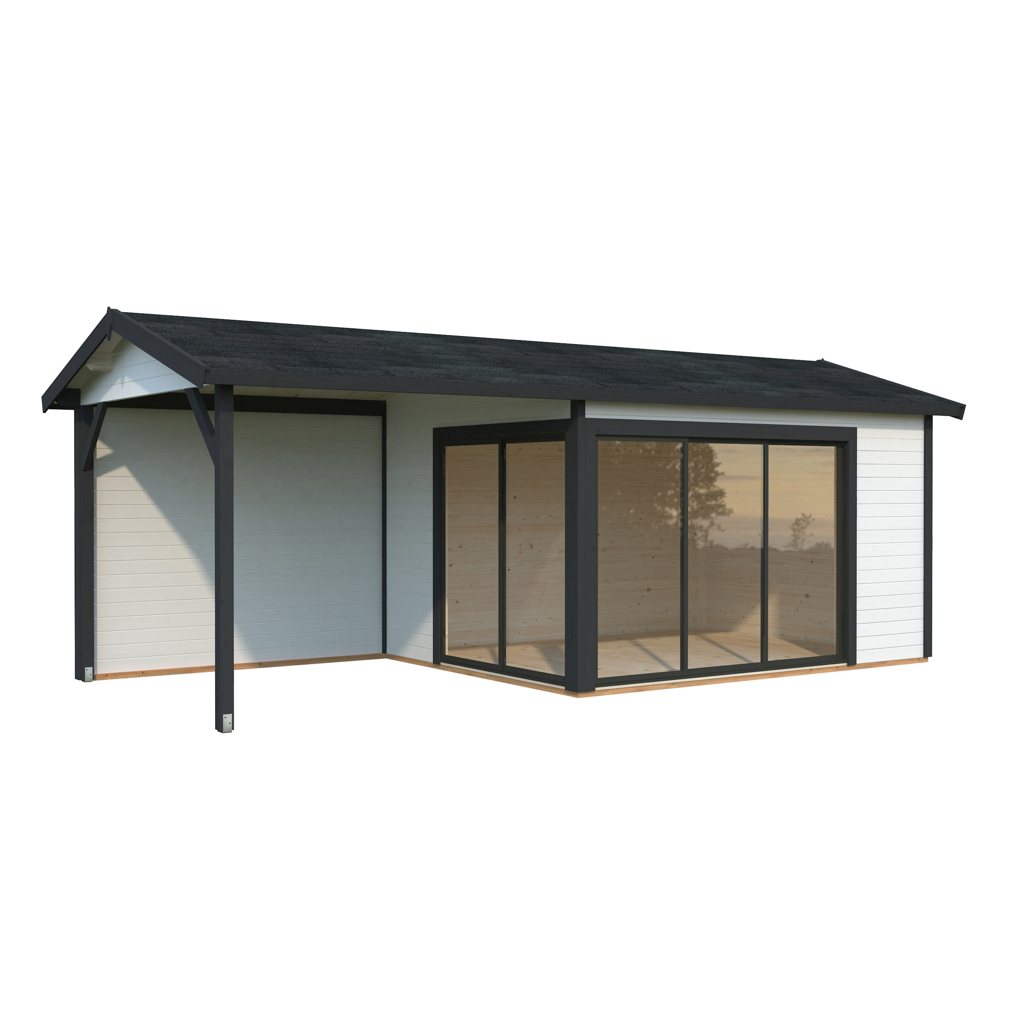 Amanda 11,2+7,8 m2 Slide PNT9016A1 Målad vit RAL9016 + antracit RAL7016, Slide 1-lagers glas