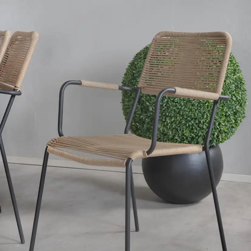 Paola Dining Table - Black Steel / Nature Wicker - 200*100+L Latte