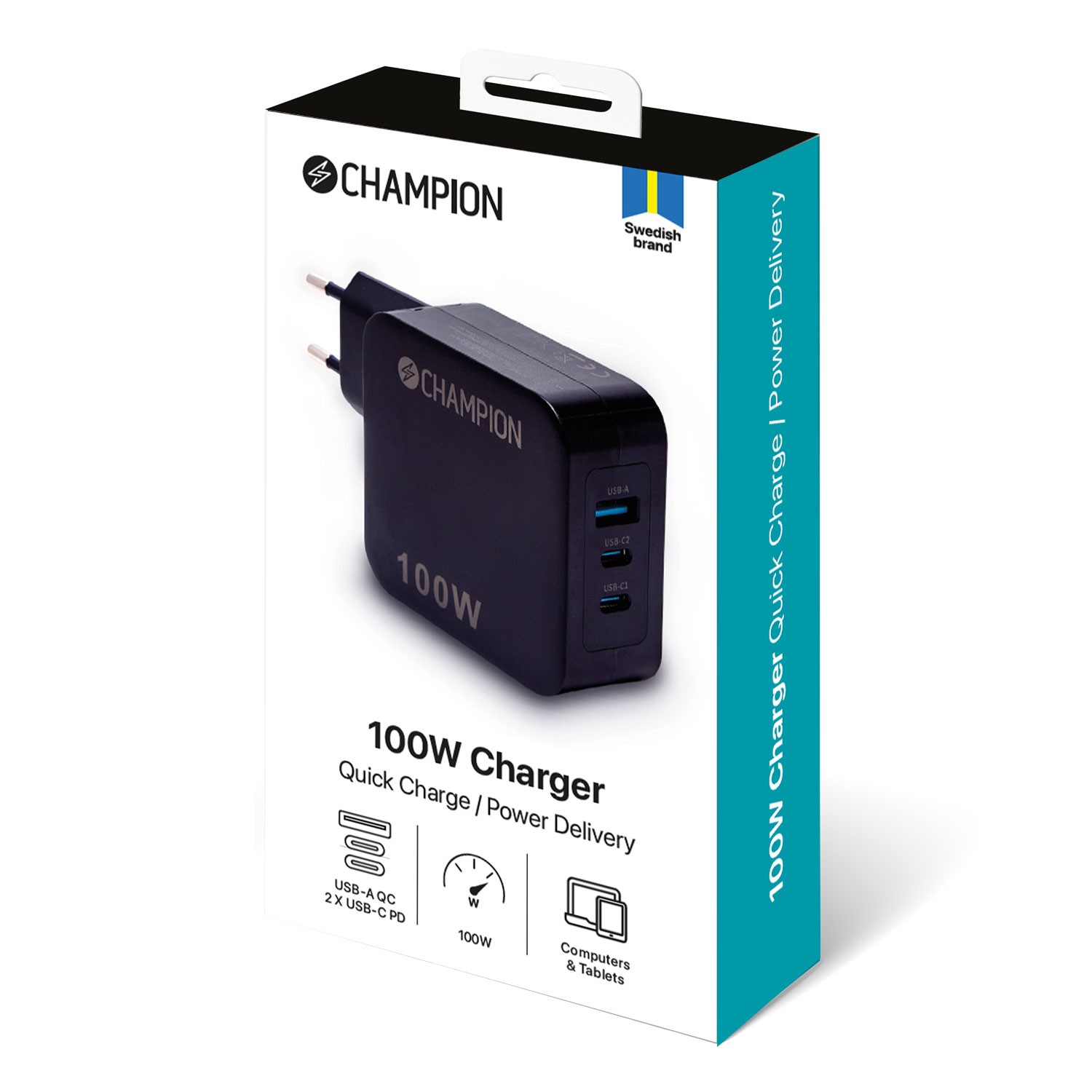 Laddare Champion 100W PD / QC Svart