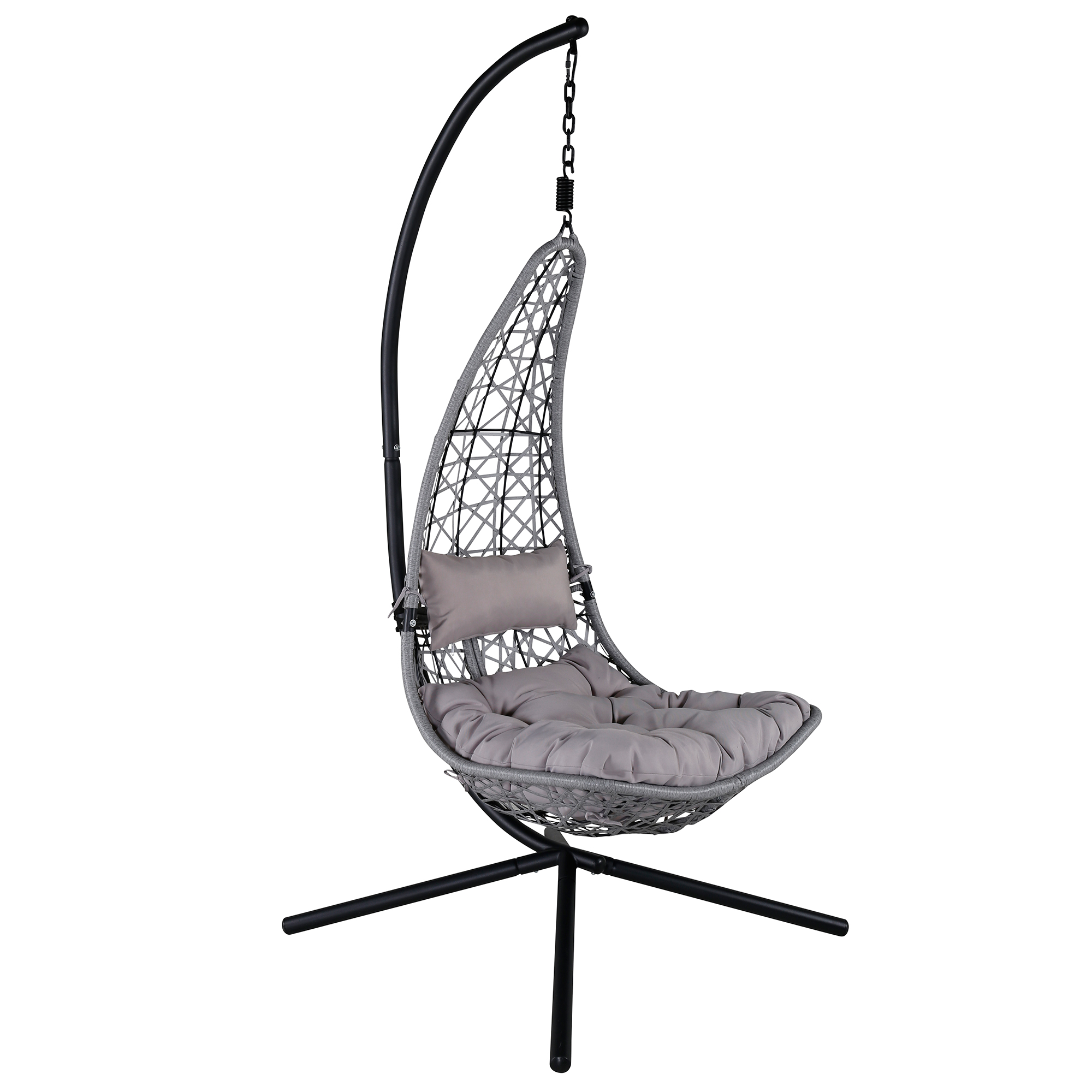 Edinburgh Hanging chair - Black frame/grey wicker/grey cushi Grå
