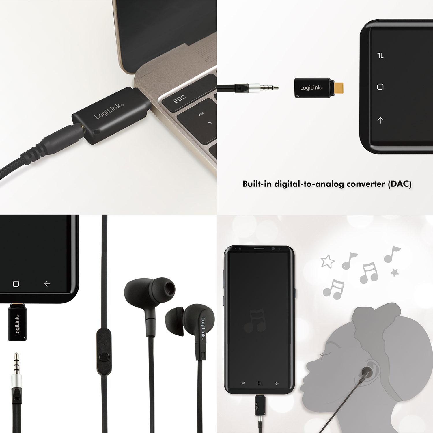 USB-C 3,5mm-ljudadapter LogiLink Med DAC