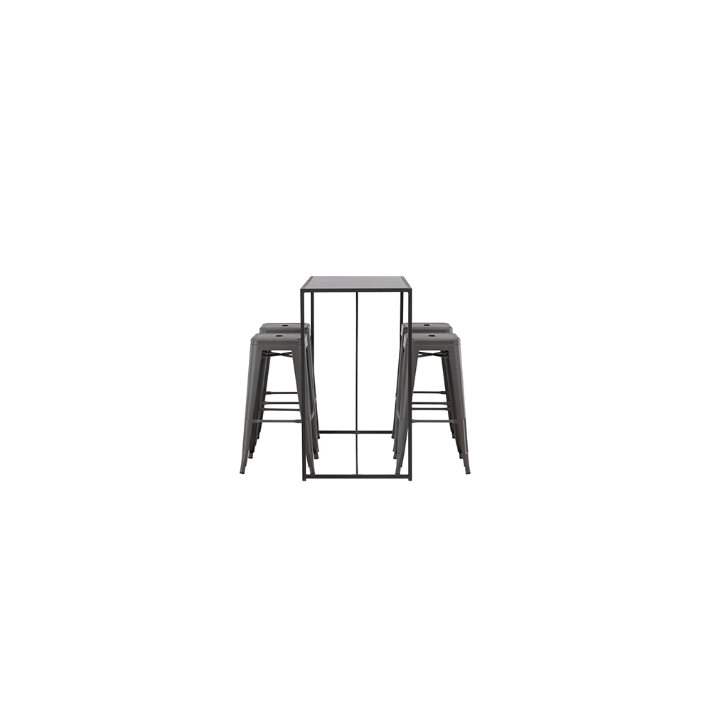 Brea Bar Table - Black / Black MDF +Tempe Bar Chair - Dark G Grå