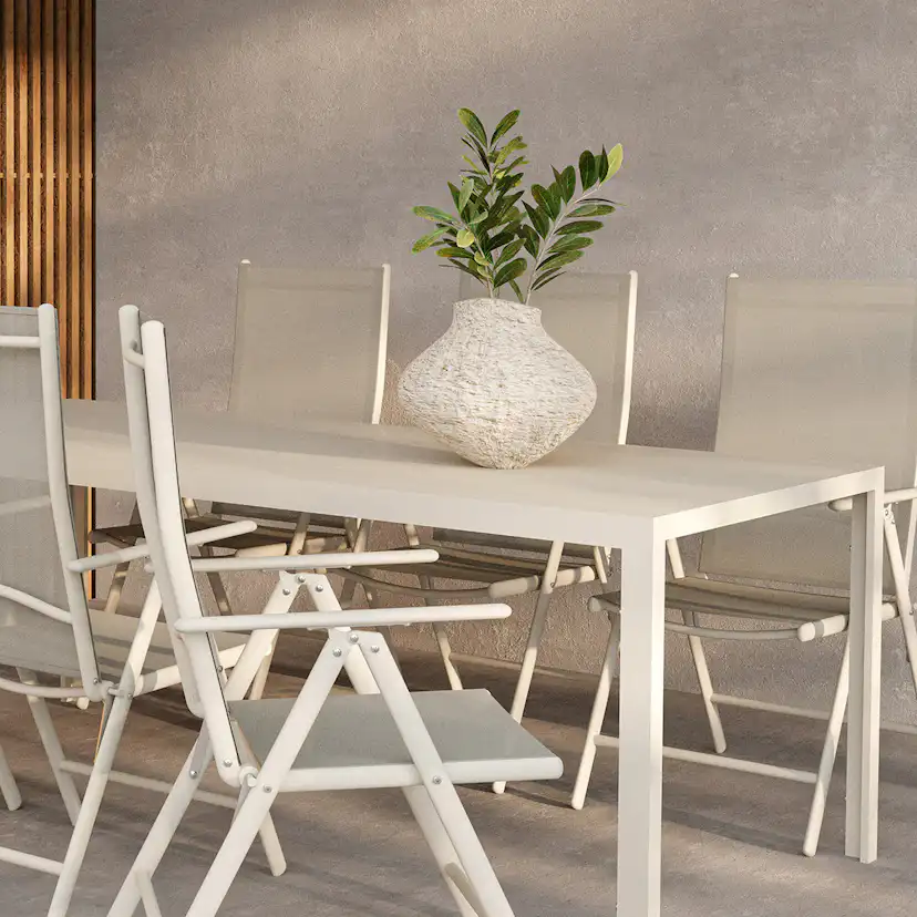 Trädgårdsmatgrupp Venture Home Break Rektangulärt Matbord 205x90x74 Beige med 6 st Break Trädgårdsstolar Beige