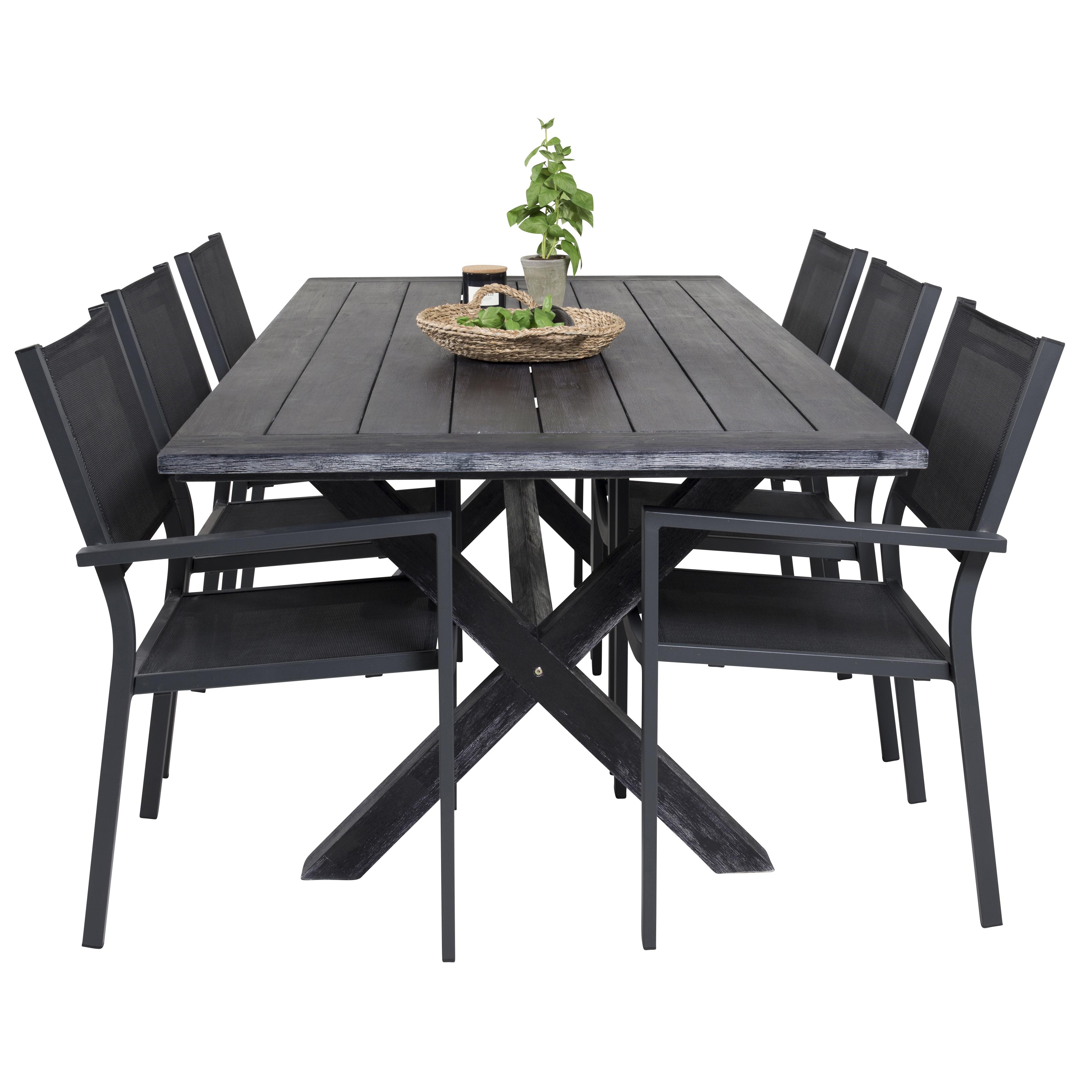Rives bord 200*100cm-Svart Acacia+Copacabana stolSvart Alu6 Svart