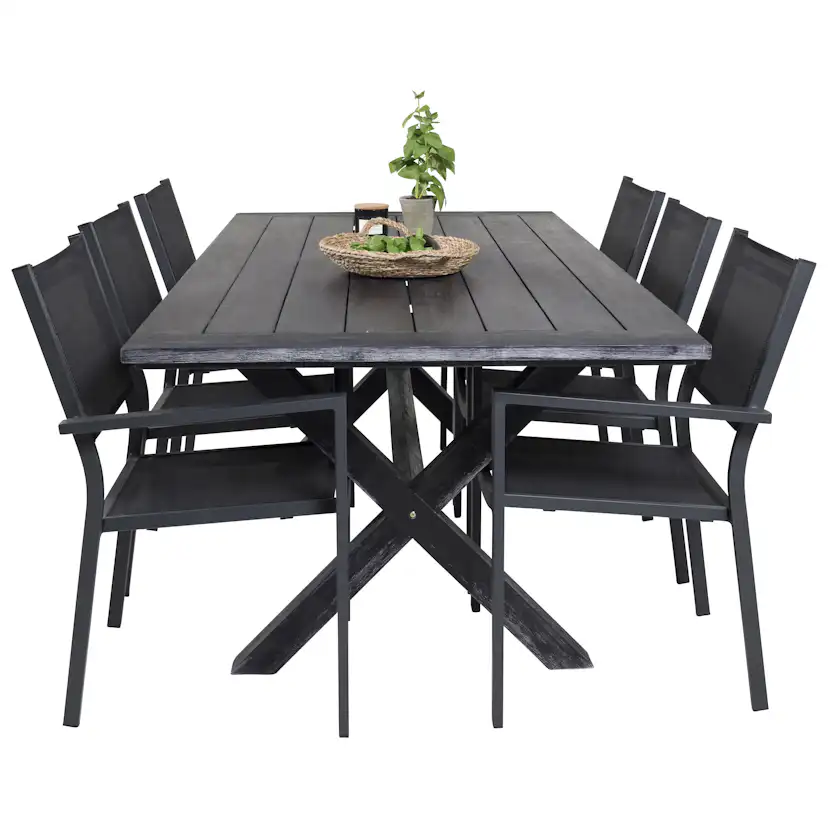 Rives bord 200*100cm-Svart Acacia+Copacabana stolSvart Alu6 Svart