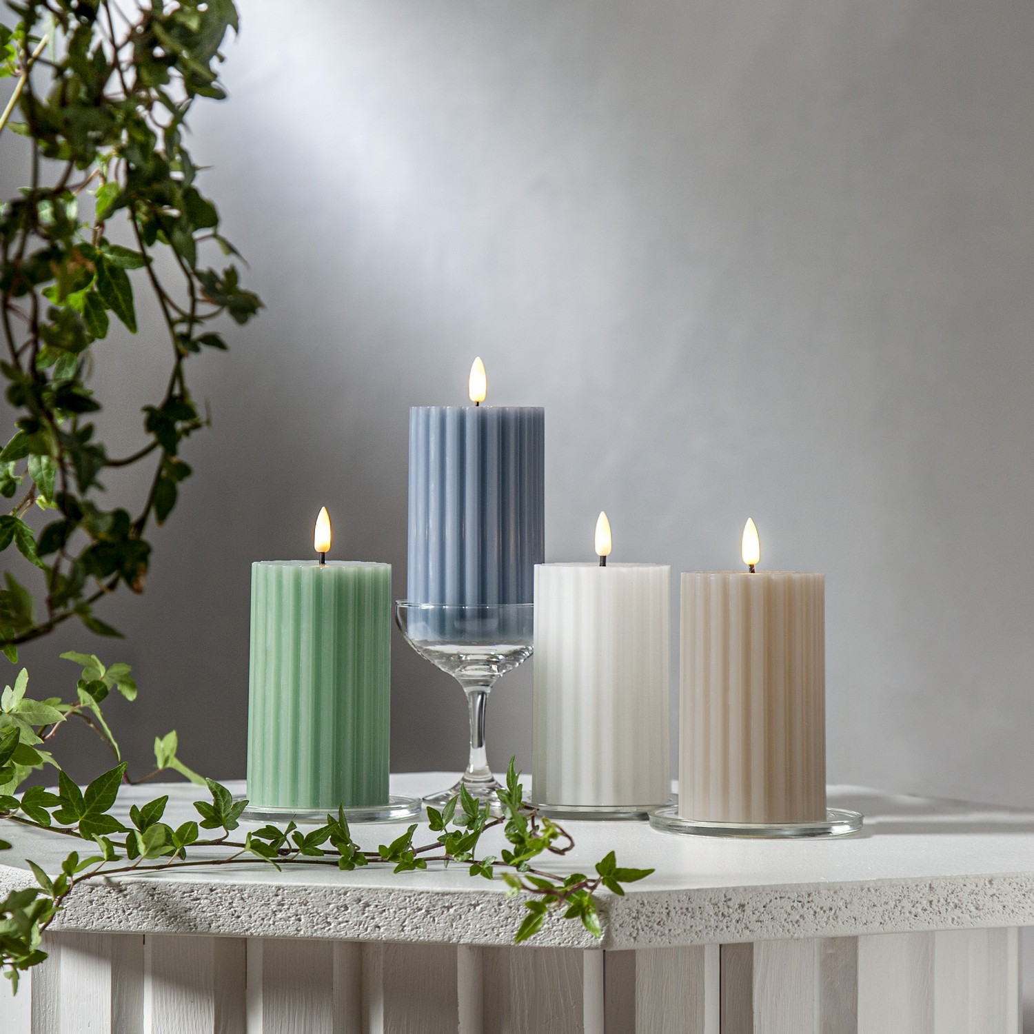LEDBlockljus Flamme Stripe Beige