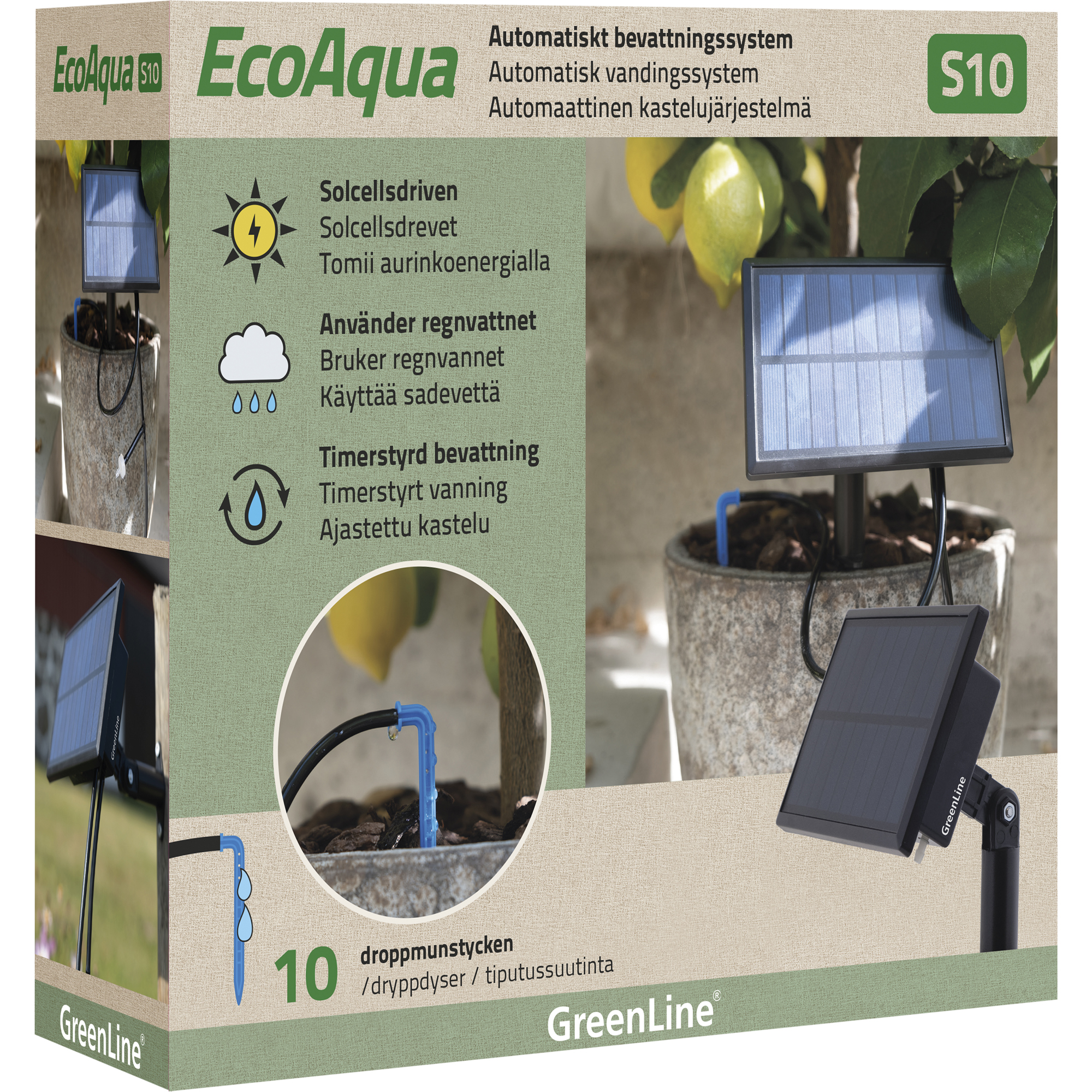 Solcellsdrivet Bevattningssystem Greenline EcoAqua S10 För Droppbevattning