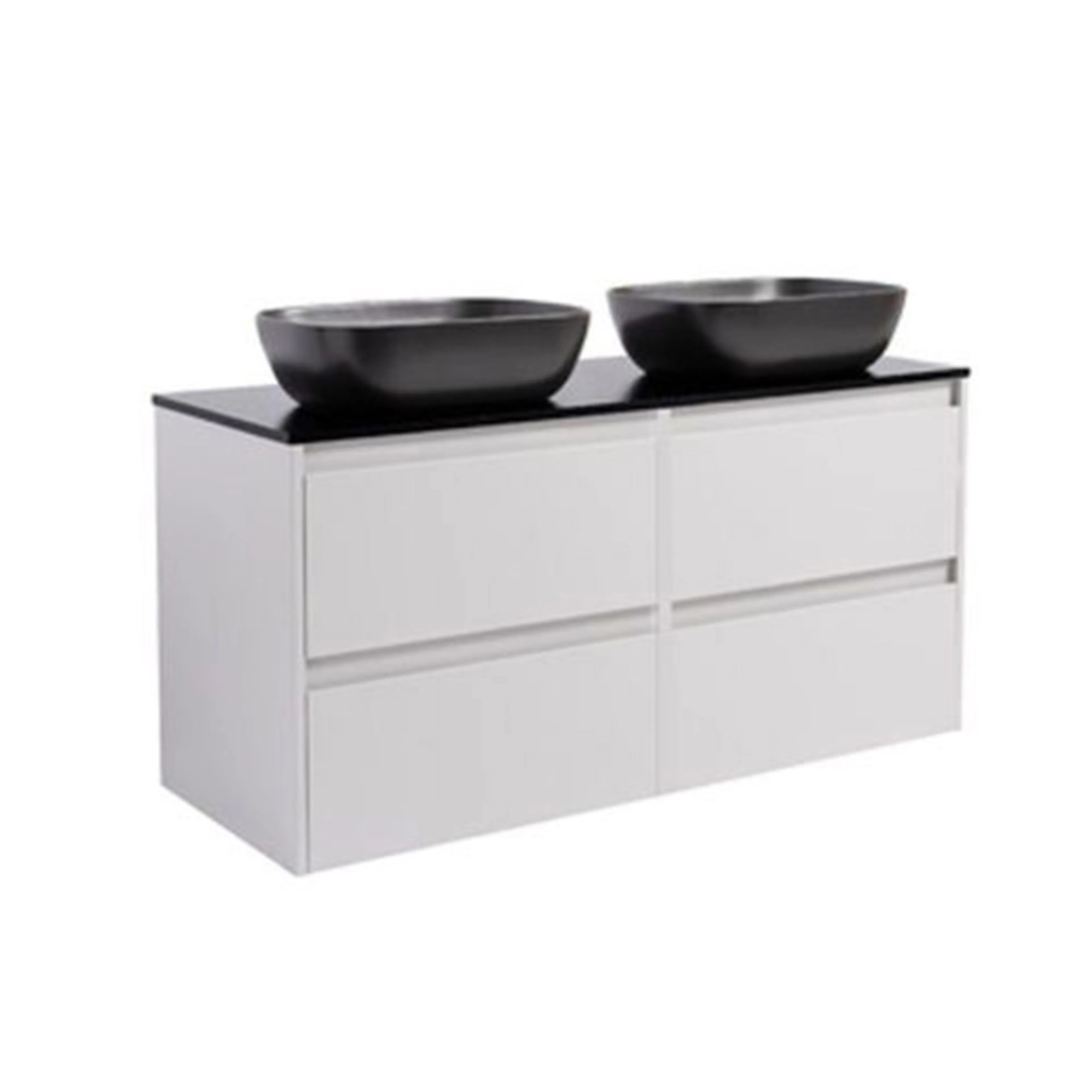 A LUX 120 GRÅ BS SV+2TS REKSV Färg Tvättställsskåpet: Ljusgrå Färg Bänkskiva: Svart Färg Tvättställ: Svart - B: 1210 mm, H: 737 mm, D: 470 mm