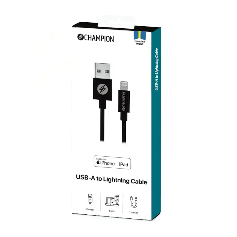 USB-A Champion till Lightning Kabel 1m Svart