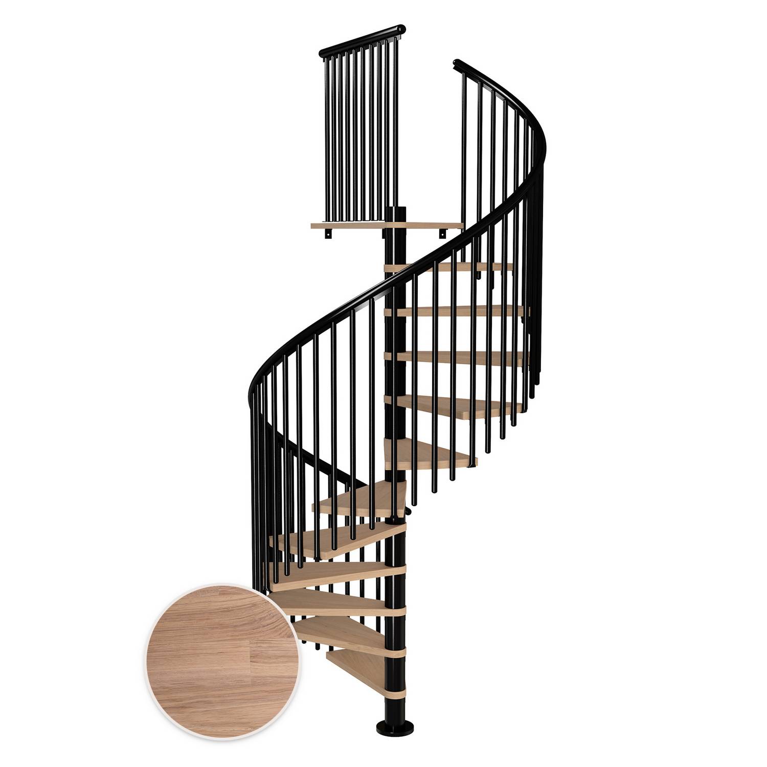 MONTREAL spiral ek vit oljad svart CLASSIC5 13T Ø160 Svart, Golv till golv höjd: 2910-3330 mm, 13+1 steg
