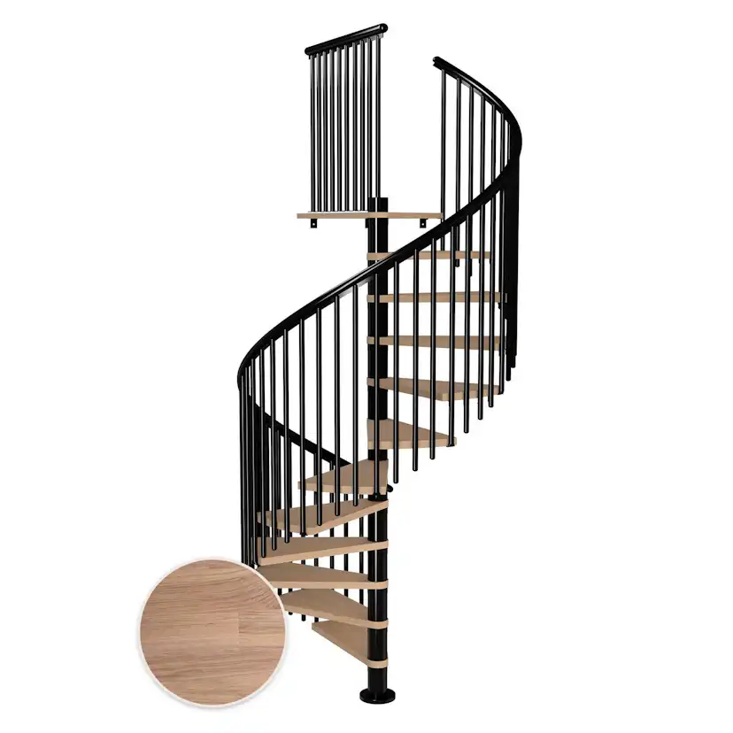 MONTREAL spiral ek vit oljad svart CLASSIC5 13T Ø160 Svart, Golv till golv höjd: 2910-3330 mm, 13+1 steg
