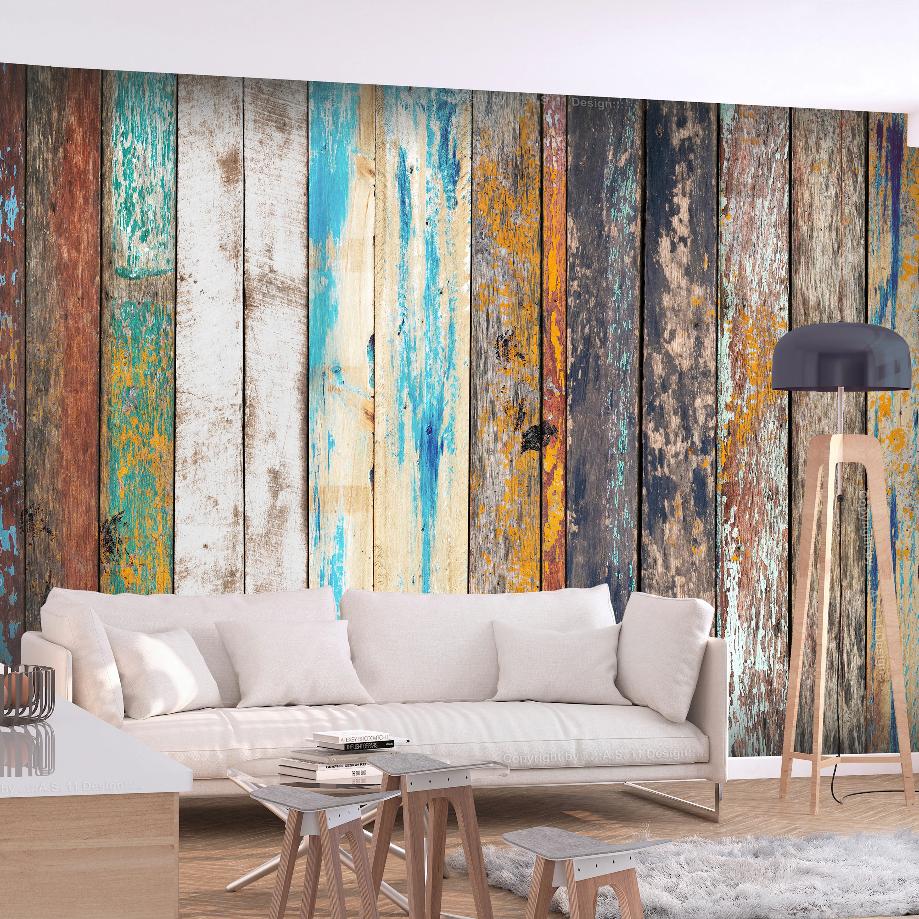 Fototapet Arkiio Självhäftande Wooden Rainbow