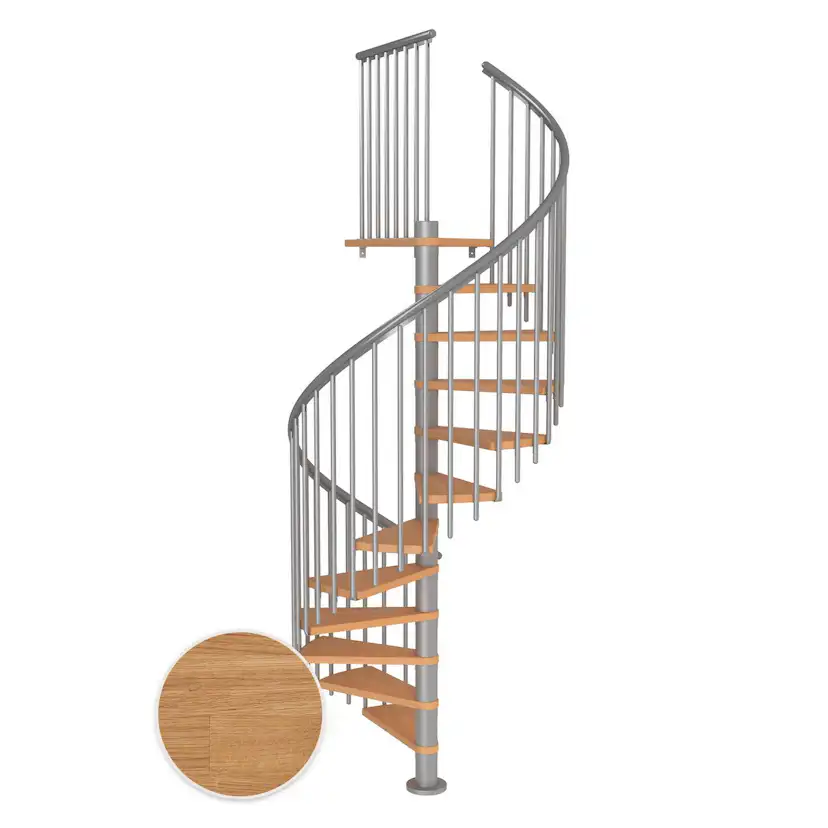 MONTREAL spiral ek oljad pearl grey CLASSIC4 11T Ø140 Pearl Grey, D: 1400 mm, Golv till golv höjd: 2500-2860 mm, 11+1 steg