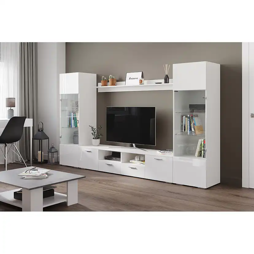 TV-Möbelset In Living Mellon Vit TV-Bänk & Hyllor 260cm