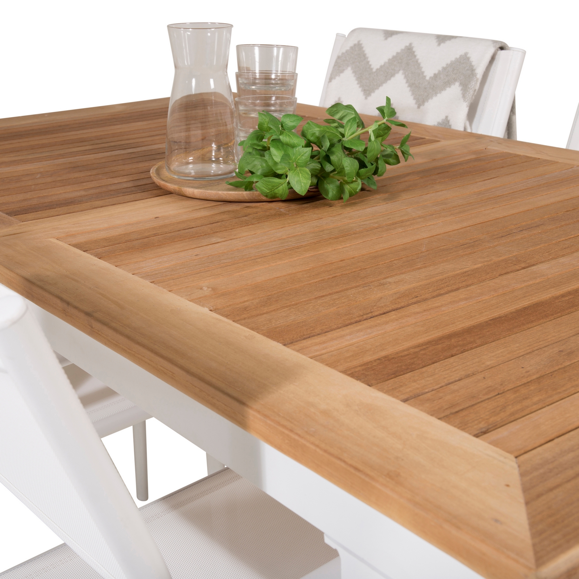 Panama Dining Table 160/240*90 - White Alu / Teak+Santorini Vit/Natur, Blanka Ben