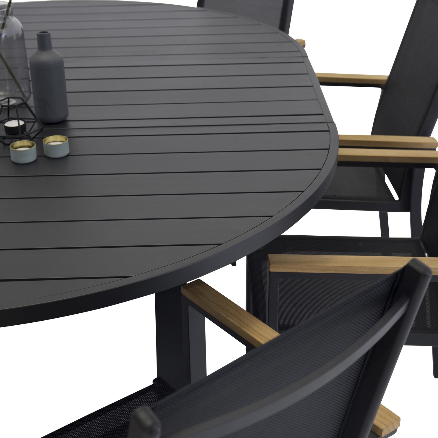 Utebord Venture Home Marbella Förlängningsbart Aluminiumbord, Ovalt Ø 140 cm Svart