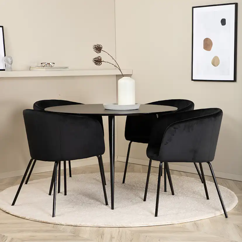 Silar Dining Table - Round 100 cm - Black Melamine / Black Svart