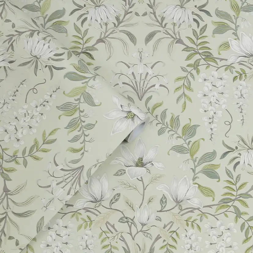 Tapet Laura Ashley Parterre Sage 113406 EasyUp, Mönstrad Flerfärgad