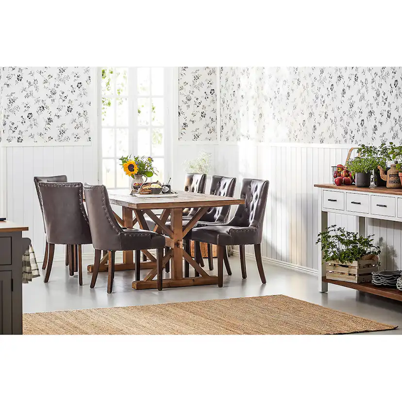 Matgrupp Manor House Lyon Förlängningsbart Matbord & 6 Tuva Stolar Trä/Brun Almträ