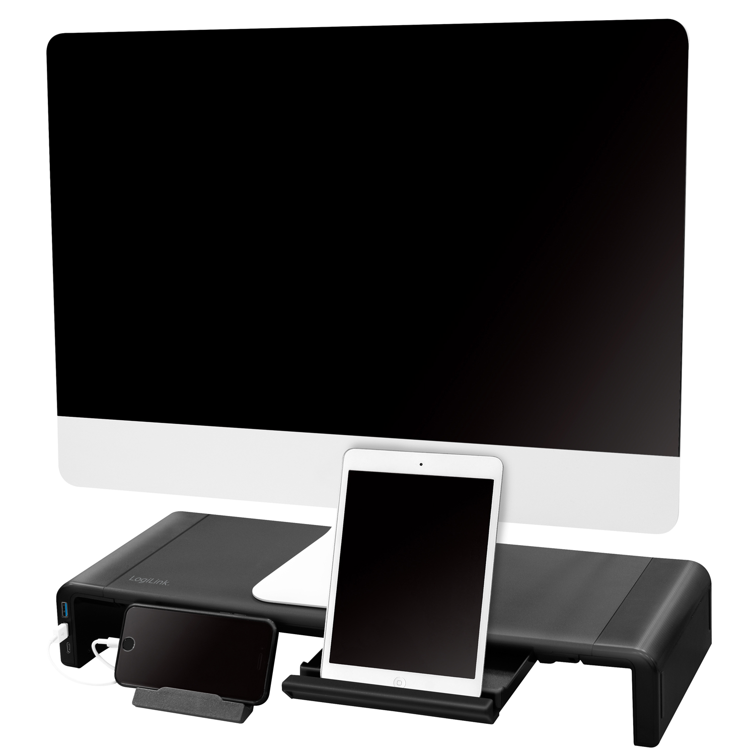 Monitorställ LogiLink 63 cm med USB-hub 3-port