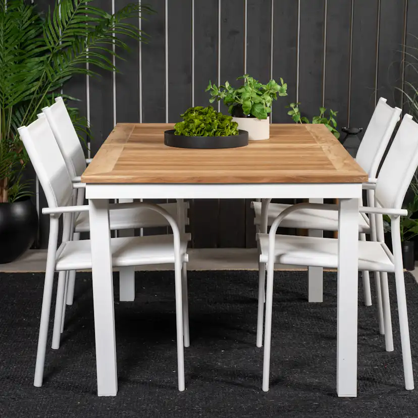 Panama Dining Table 160/240*90 - White Alu / Teak+Santorini Vit/Natur, Blanka Ben