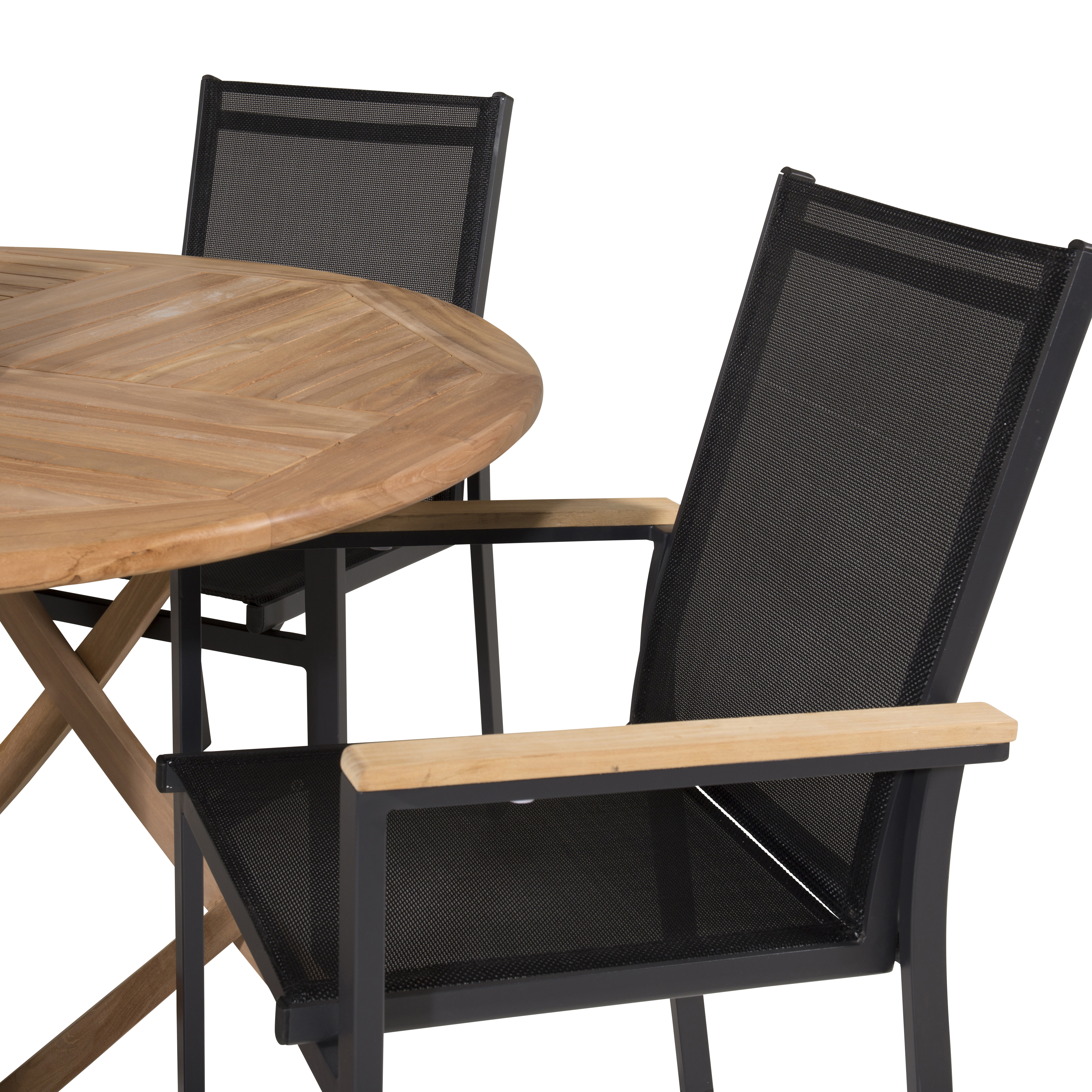 Kenya Round Bordø120cm-Teak+Texas stol-svart/Teak4 Svart/Teak