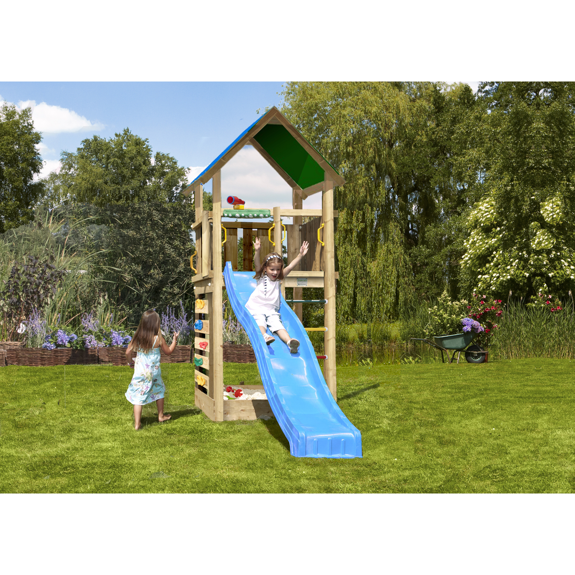 Lektorn Jungle Gym Lodge 2.1 Med Blå Rutschkana