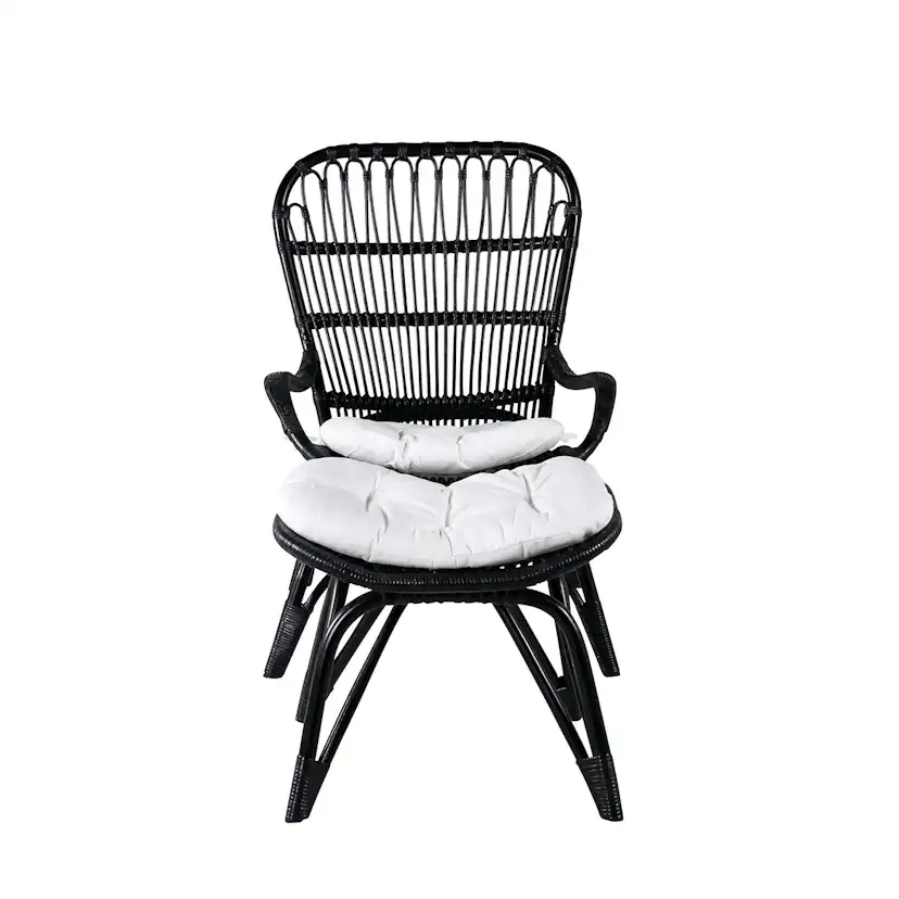 Ella Lounge Chair - BLACK rattan / Offwhite Cushion Ersätter Färg: Black