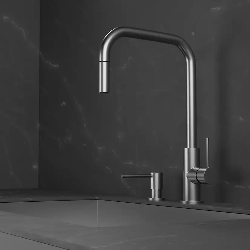 Köksblandare Scandtap Steel Accent Square med Utdragbar Pip