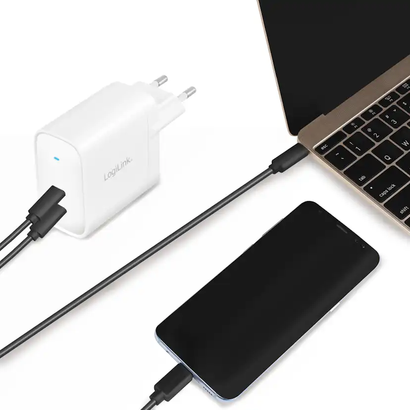 USB-laddare LogiLink 2 x USB-C PD 65W GaN